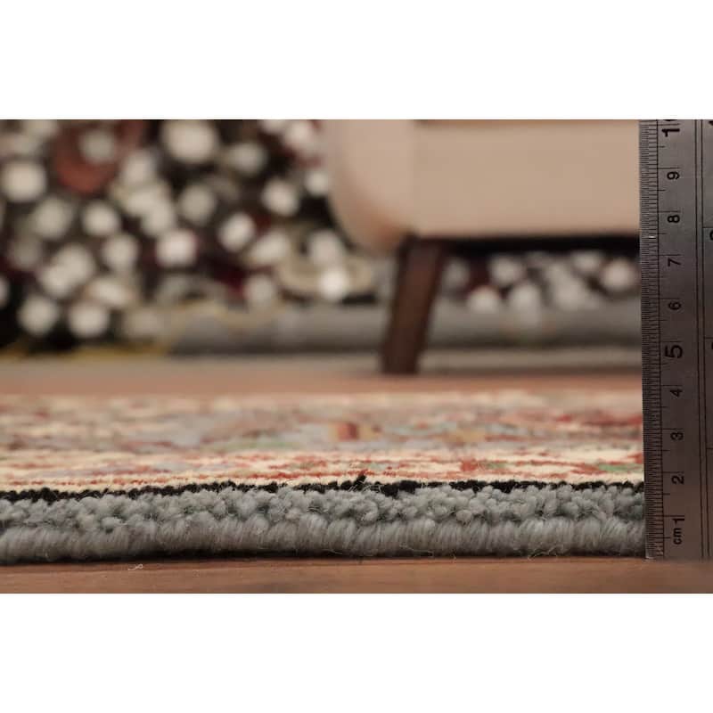 Hand Knotted Oriental 100% Wool Carpet Traditional Geometric Navy Blue & Blues Heriz (serapi) Area Rug - 3' 0'' X 2' 0''