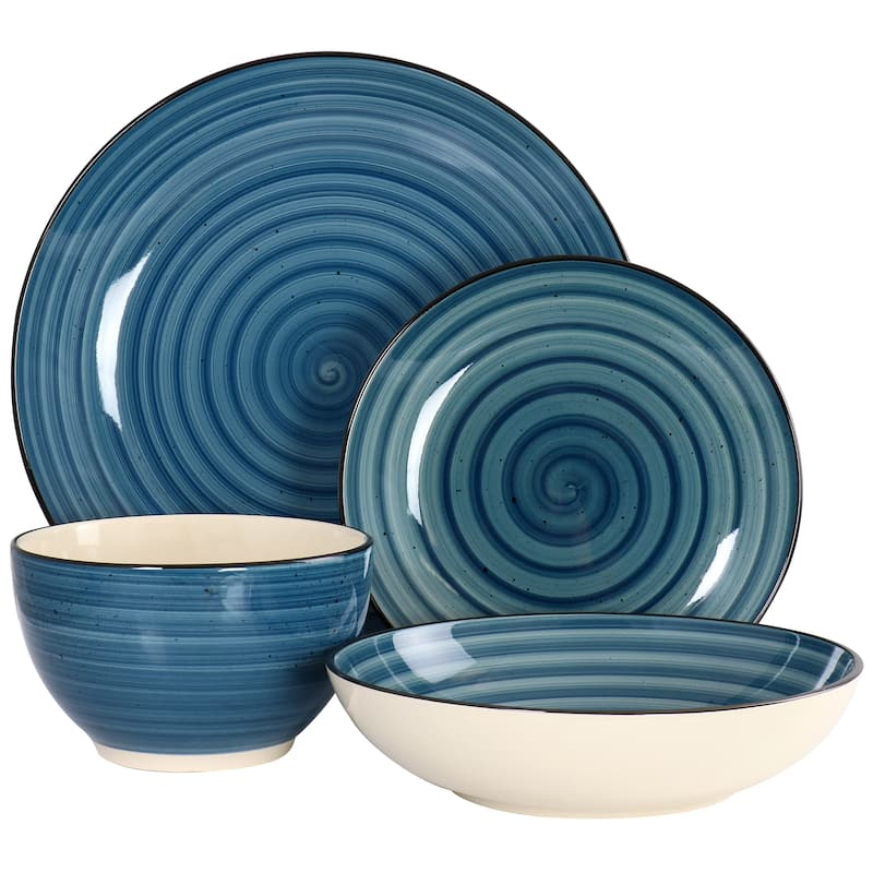 Atlas 24 Piece Stoneware Dinnerware Set in Dark Blue