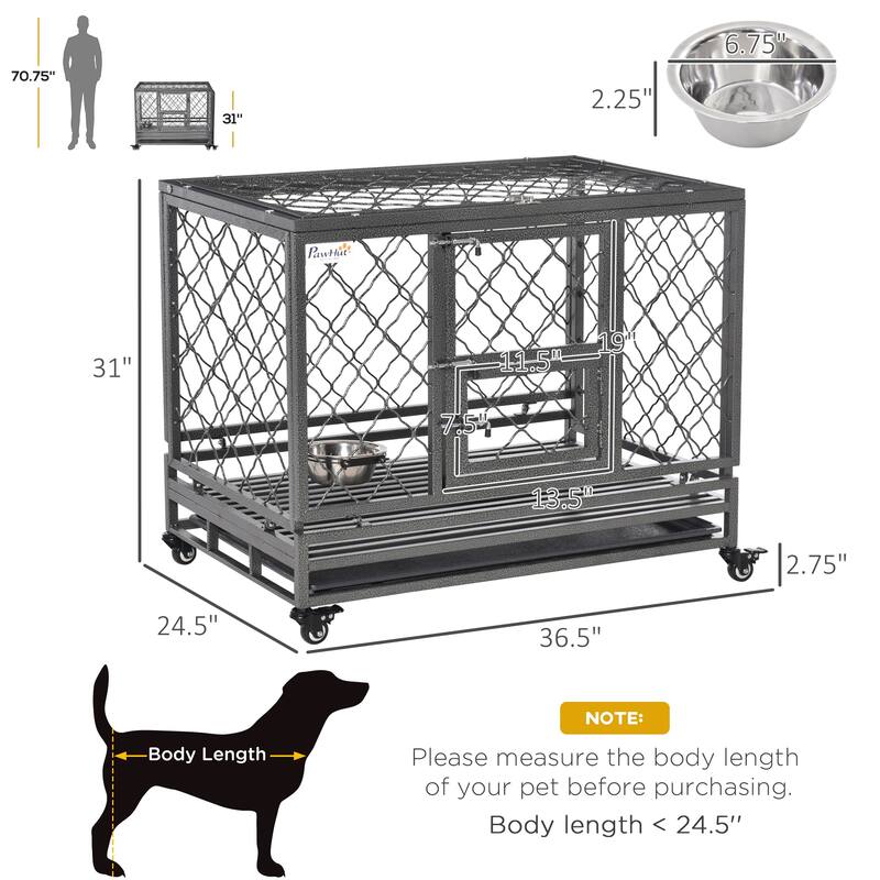 Modern Dog Crate Dog Kennel and Cage Dog Playpen with Lockable Wheels Slide-out Tray and Double Door Dog House