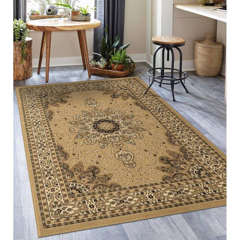 Luxe Weavers Oriental Floral Medallion Area Rug, Indoor Floor Cover - 5' x 7' - Beige
