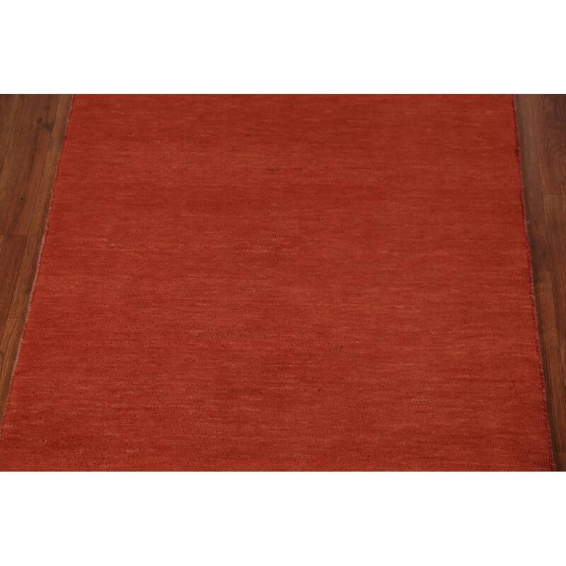 Orange Gabbeh Modern Rug Hand-Knotted Solid Wool Carpet - 3'2" x 4'11"