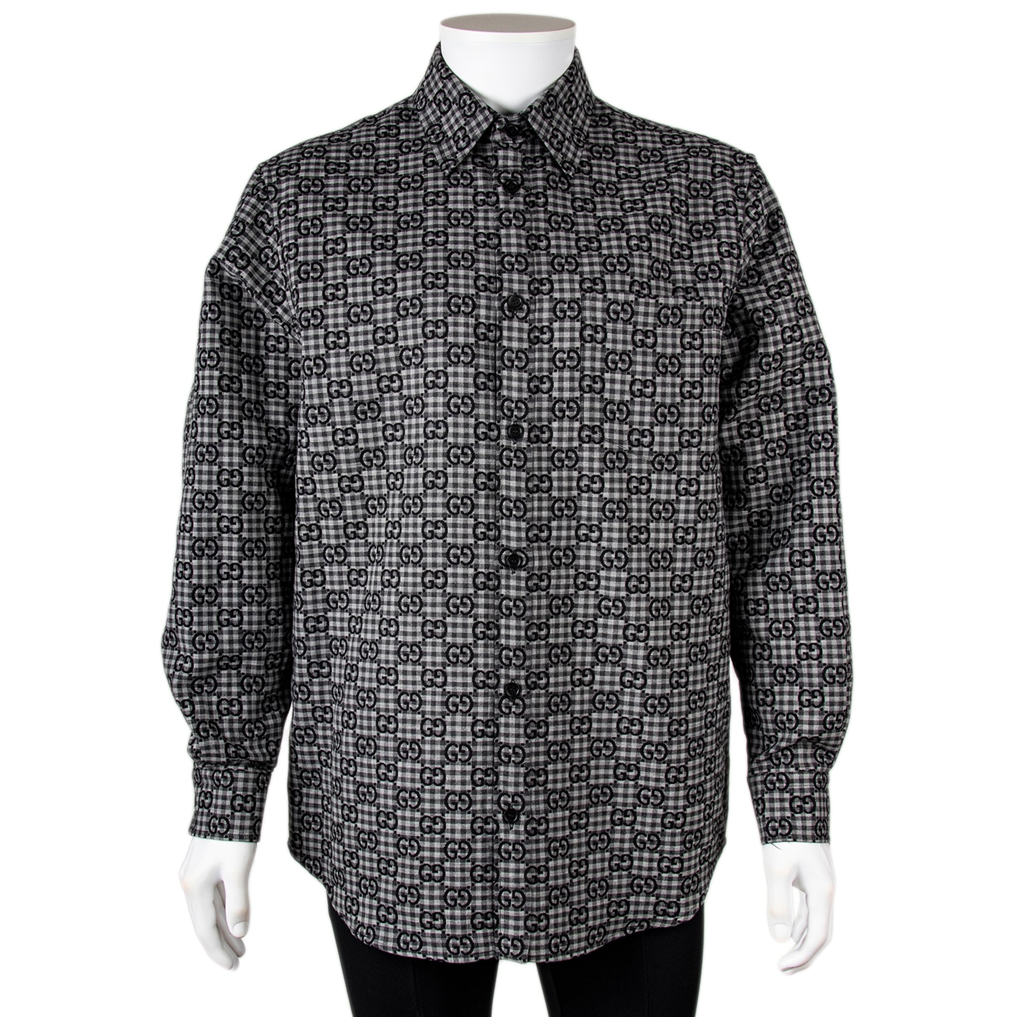 Gucci Men's GG Gingham Cotton Wool Jacquard Shirt - Overstock