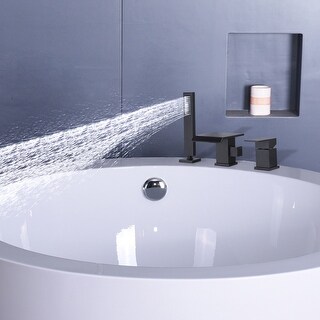 Deck Mounted Roman Tub Waterfall Faucet with Handshower in Matte Black
