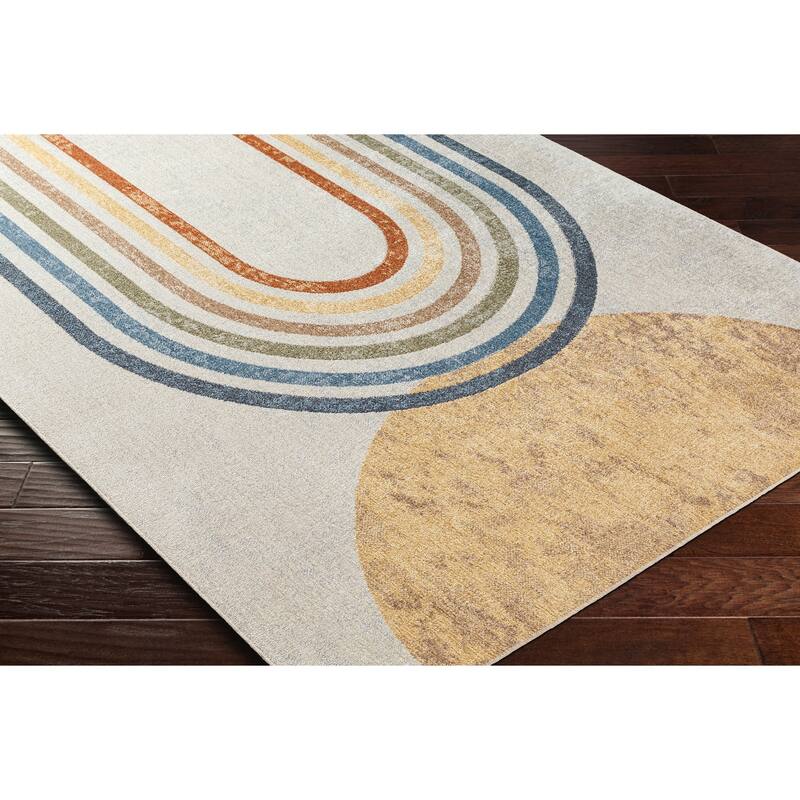 Livabliss Lillian Machine Washable Rainbow Stripes Area Rug