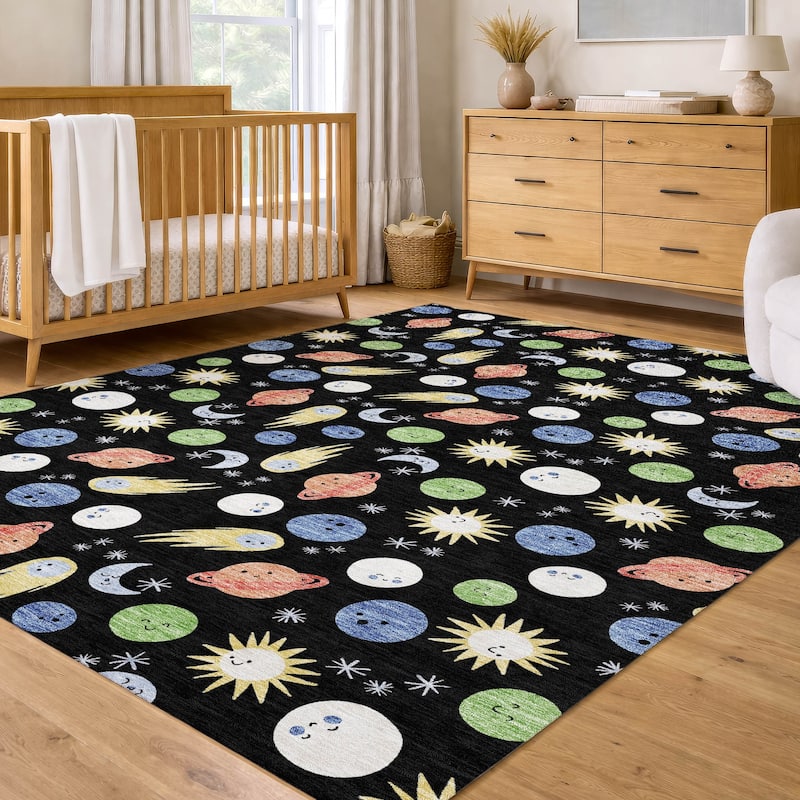 Machine Washable Indoor/ Outdoor Planets Comets Chantille Rug