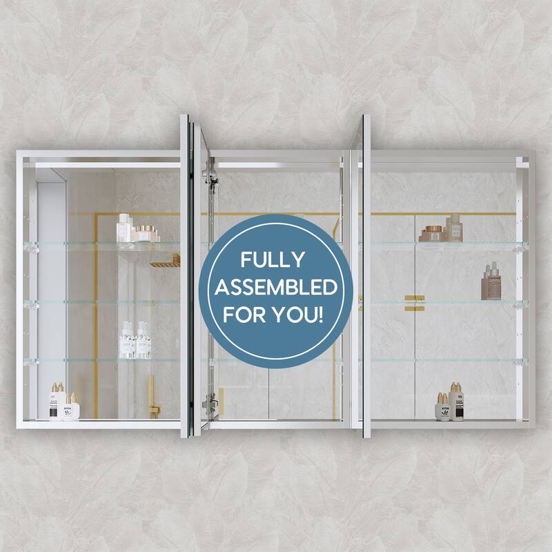 52''/56''W X 30''H Recessed Or Surface Wall Mount Bathroom Medicine Cabinet With Adjustable Glass Shelves