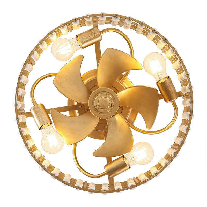 18" Bohemian Gold Caged Reversible Propeller Low Profile Smart Ceiling Fan with APP Control and Remote