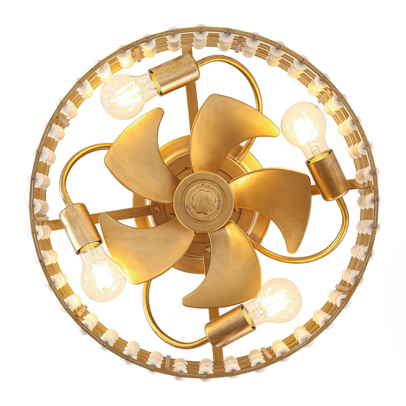18.3 in. Bohemian Wood Bead Gold Ceiling Fan with Light and Remote - 18.31" D x 18.31" W x 7.5" H