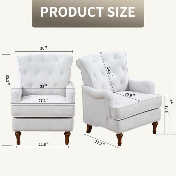 dimension image slide 0 of 2, 27 Inch Seat Wide Chenille Accent Chair - Springs Cushions & Retro Wooden Legs