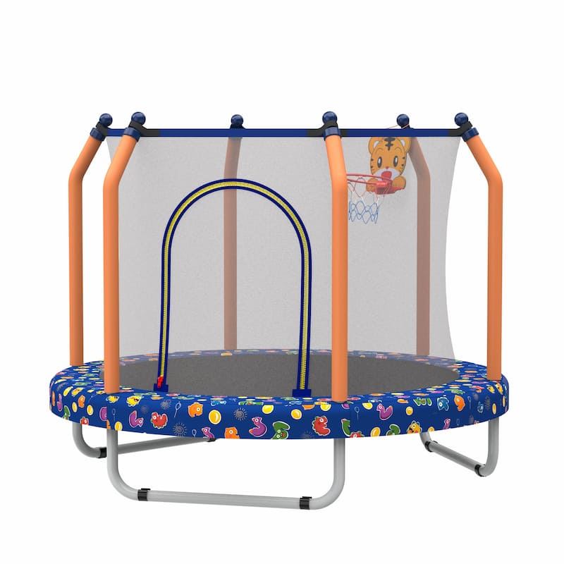 55-inch Trampoline for Kids Indoor & Outdoor Small Toddler Trampoline with Basketball Hoop