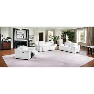 HomeRoots Three Piece Indoor White Italian Leather Six Person Seating Set