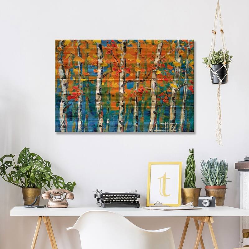 Blue Birch II Print On Wood by Lisa Elley - Multi-Color