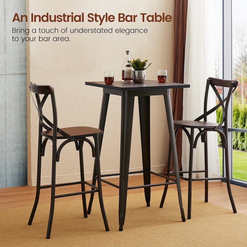 Carbon Loft Greenwood Industrial Metal Pub/Bar Table With Elm Top