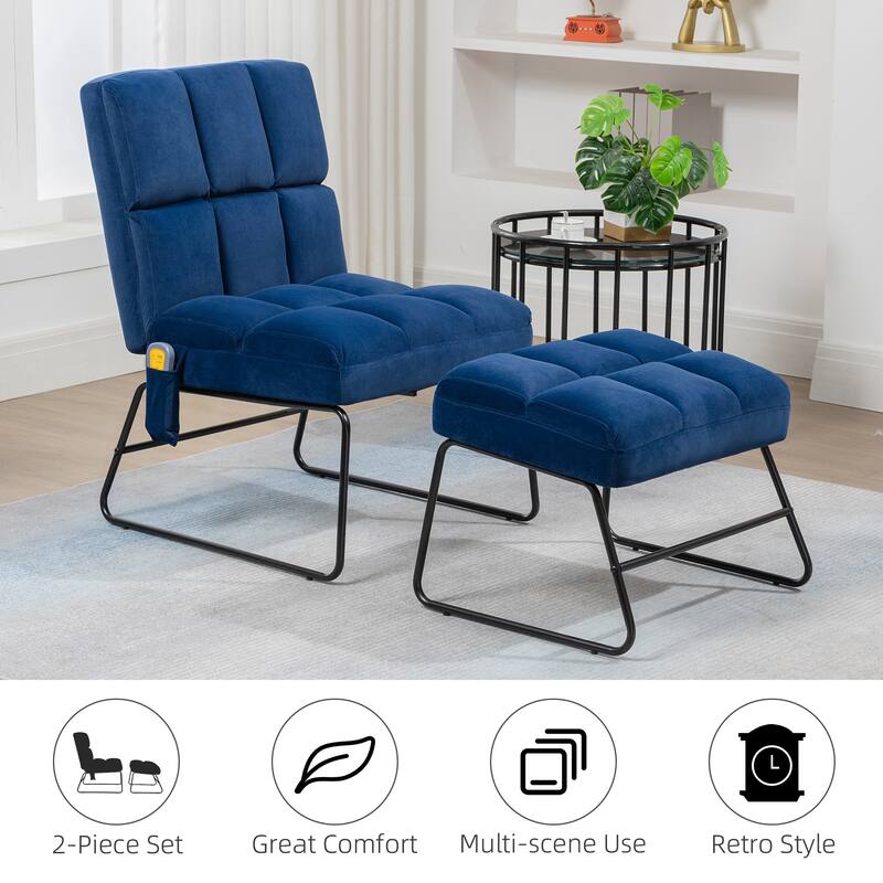 HOMCOM Accent Chair with Ottoman, Velvet Club Chair with Vibration Massage, Remote Control and Metal Legs