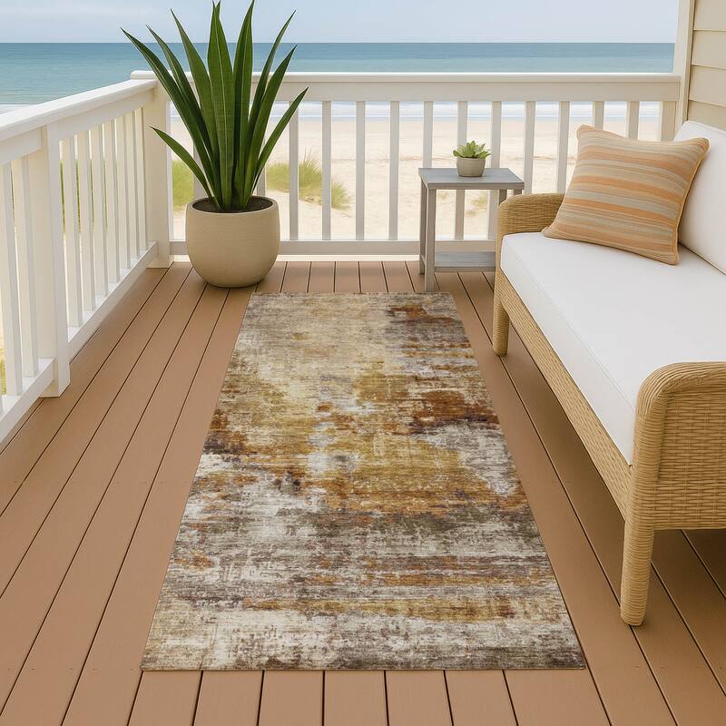 Machine Washable Indoor/ Outdoor Abstact Contemporary Chantille Rug - Walnut - 2'3" x 7'6"