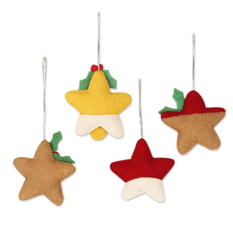 Novica Handmade Star Cookies Wool Felt Ornaments (Set Of 4)