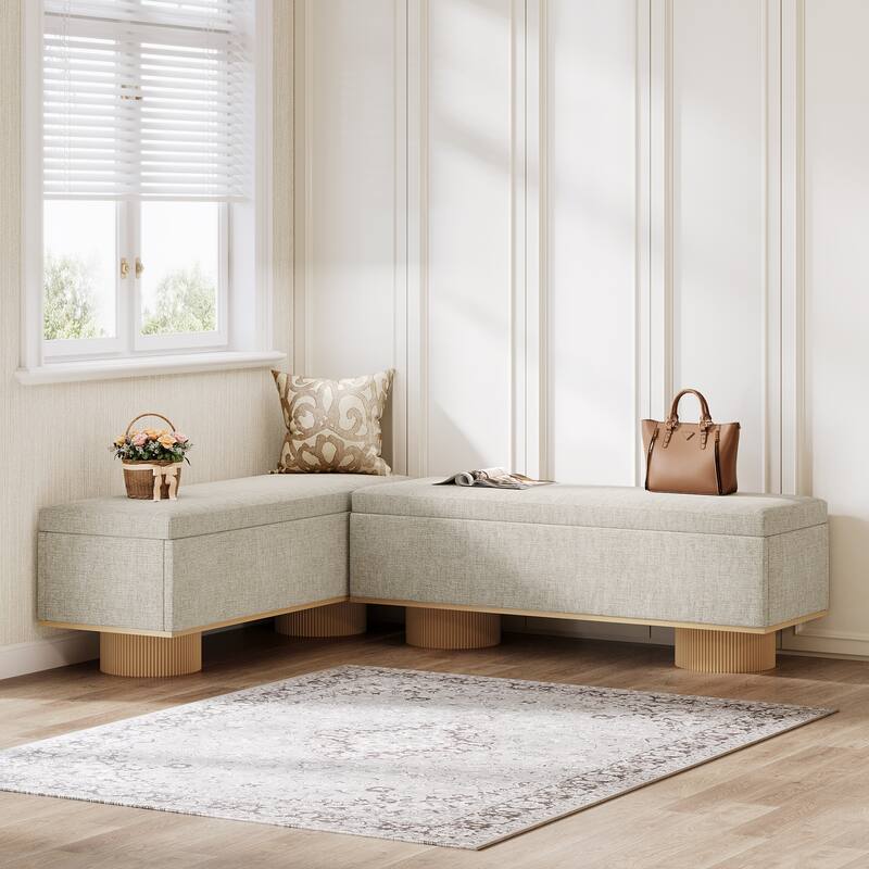 50.39" Storage Bench with Padded Seat Cushion, Upholstered Shoe Bench