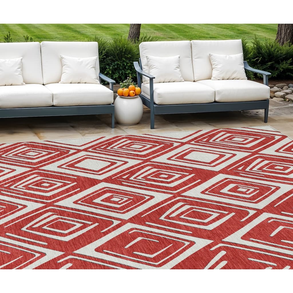 HomeRoots Geometric Transitional Rectangle Outdoor Rug