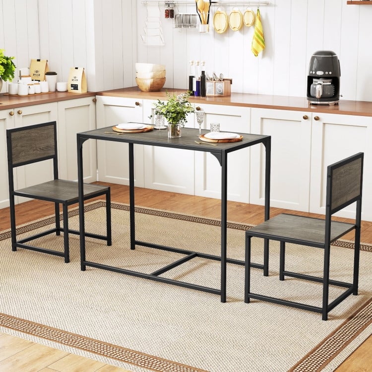 3 Pcs Dining Set Compact Table and 2 Chair with Metal Frame for for Small Space