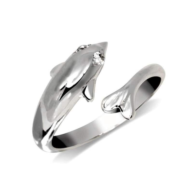 Curata Solid 10K Yellow or White Gold Adjustable Cubic Zirconia Dolphin Toe Ring