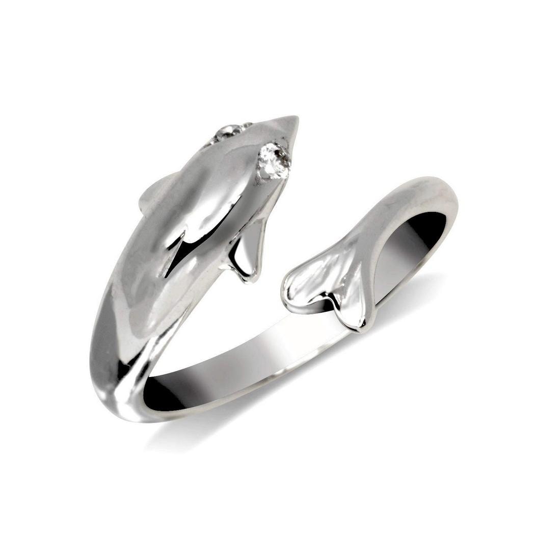 Curata Solid 10K Yellow or White Gold Adjustable Cubic Zirconia Dolphin Toe Ring