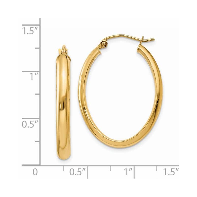 Curata 14k Yellow Gold Polished 3.5x30mm Oval Hoop Earrings