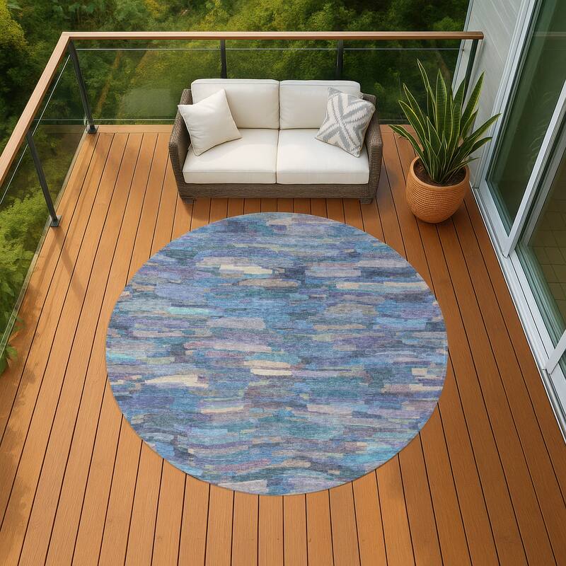 Machine Washable Indoor/ Outdoor Abstract Rock Chantille Rug - Denim - 8' x 8'