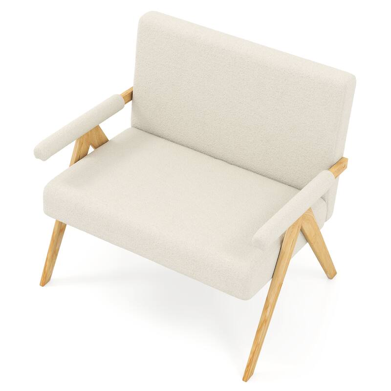 Sherpa Fabric Rubber Wood Loveseat Sofa with Cushions and Ergonomic Design - 47" x 29" x 36"