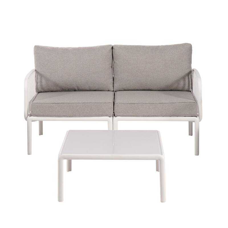 Roomfitters 3-Piece Outdoor Sectional Patio Conversation Set with Coffee Table and Cushions for Porch