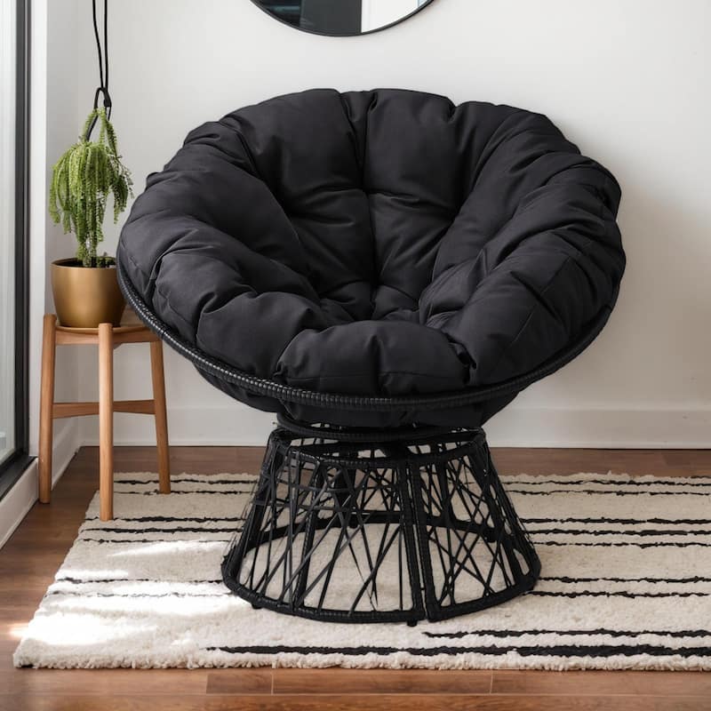 38 Inch Wicker Papasan Chair with Rotating Cushioned Seat - 38" x 33.5" x 32"