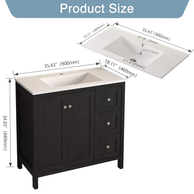 Bathroom Cabinet with Basin,Bathroom Storage Cabinet with Soft Closing Doors and Drawers