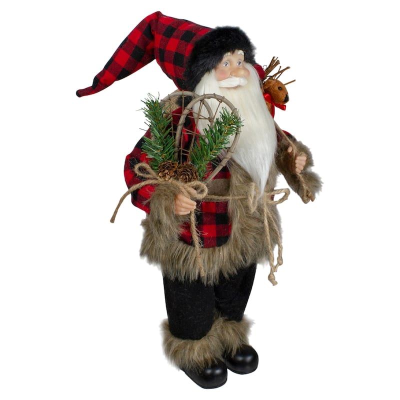 Standing Santa Christmas Figure with Snow Shoes and Bear - 18"