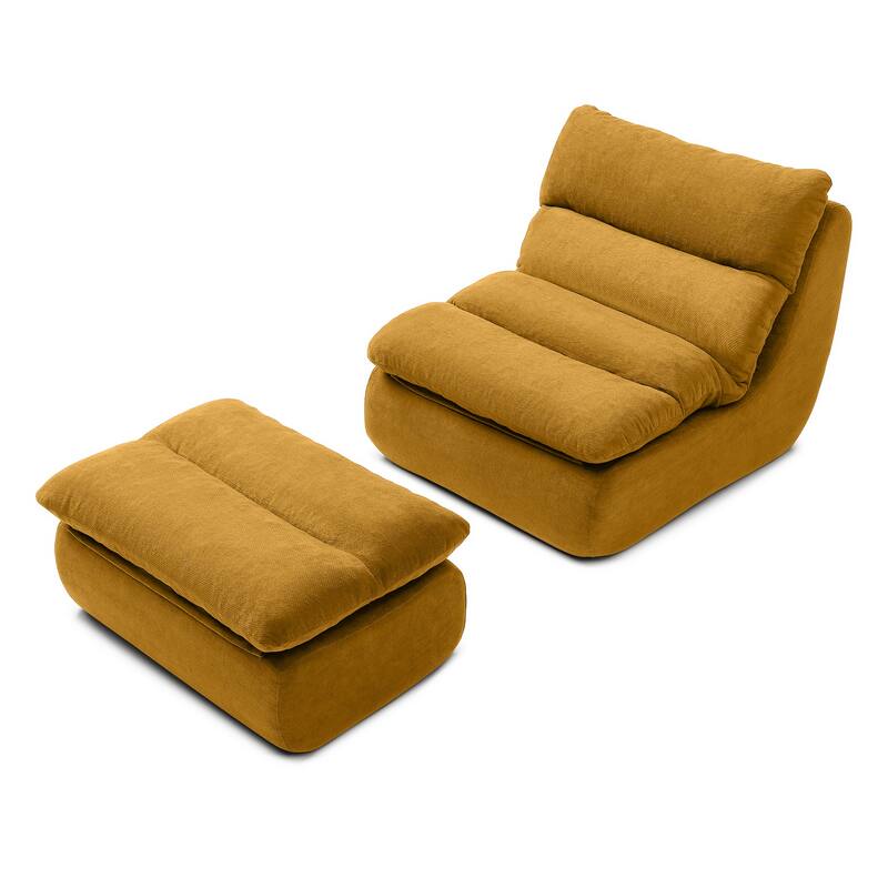 32"Bean Bag Chair with Ottoman, Big Chaise Lounge Chairs for Adults,Tufted Upholstered Lazy Sofa