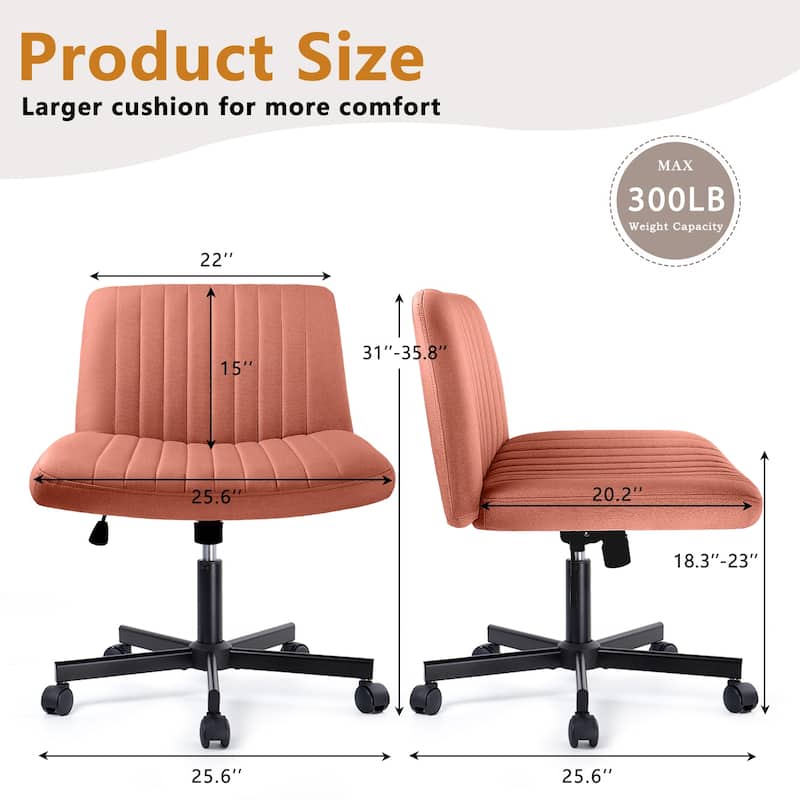 Bossin Criss Cross Chair Armless Office Desk Chair with Wheels,Fabric Padded Cross Legged Chair, Swivel Wide Seat Vanity Chair