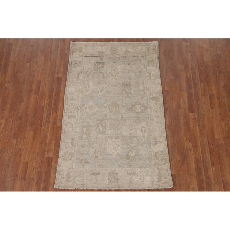 Hand Knotted Oriental 100% Wool Carpet Transitional All-Over Beige & Ivories Oushak Area Rug - 6' 1'' X 3' 9''