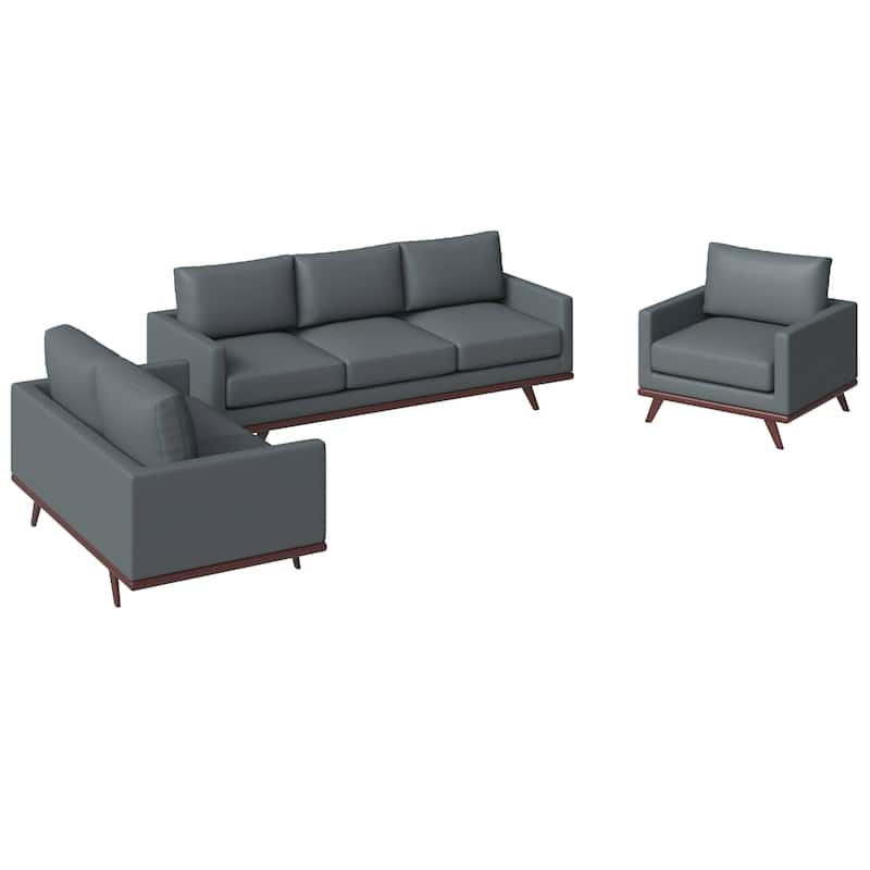 3-Piece Sofa Set Upholstered in Leather with Birch Wood Base Chester Collection