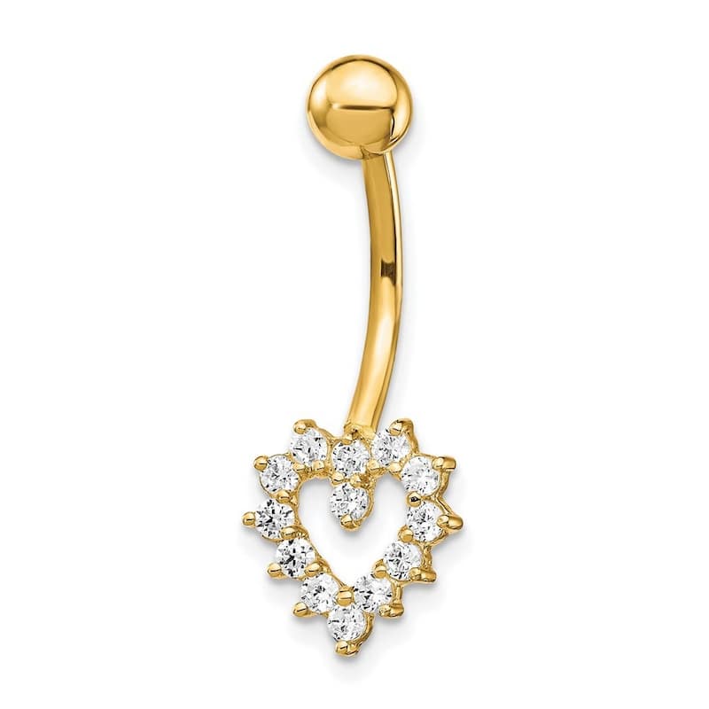 Curata Solid 10k Yellow Gold With Cubic Zirconia Heart Belly Ring Dangle (10mm x 26mm)
