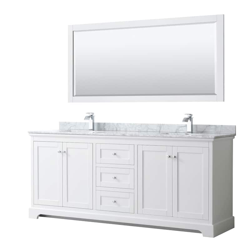 Avery 80-inch Double Vanity, Marble Top, Square Sinks, 70-inch Mirror