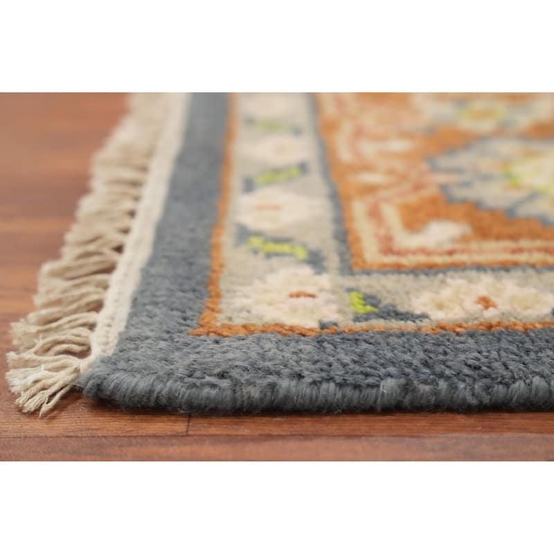 Hand Knotted Oriental 100% Wool Carpet Traditional Geometric Greys & Charcoal Viss Area Rug - 8' 11'' X 6' 0''