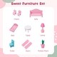 preview thumbnail 8 of 7, Kids Wooden Dollhouse Playset with 5 Simulated Rooms and 10 Pieces of Furniture-Pink - 23.5" x 10" x 27.5"