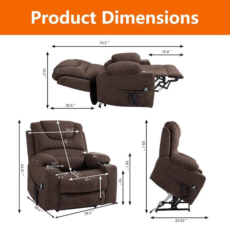 Upgraded Flagship Dual Motor Independent Control Oversized 180° Lay Flat Power Lift Recliner Chair