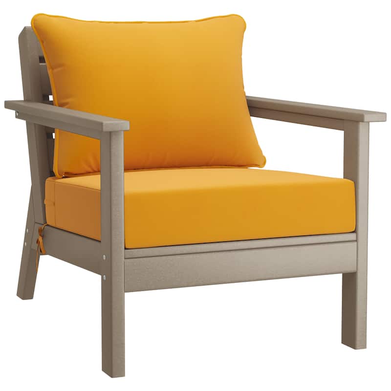 Birchwood All Weather HDPE Outdoor Patio Deep Seating Weathered Wood Club Chair With Cushions (1-Piece)