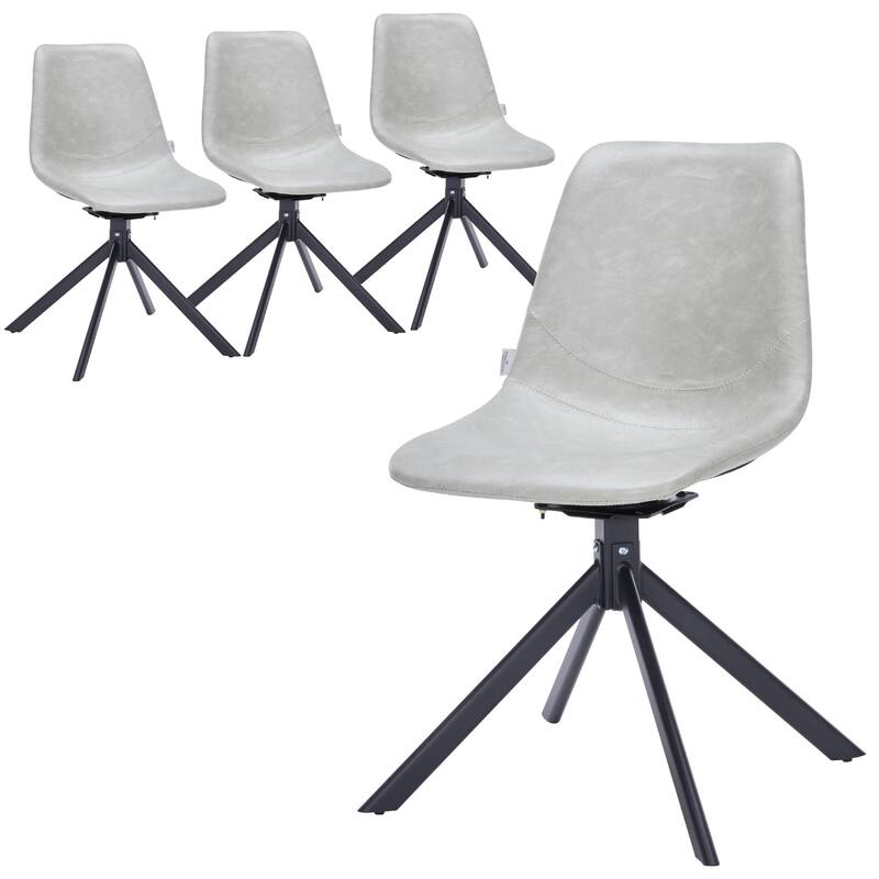 Markley Leather Dining Chair 360 Degree Swivel with Iron legs Modern Accent Side Chair Set of 4 - Light Grey