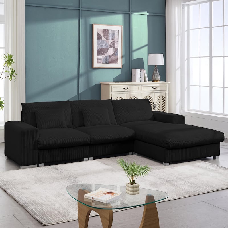 GDFStudio - Nordic 3-Seater 113.39" L-Shaped Flannel Modular Sofa - Black