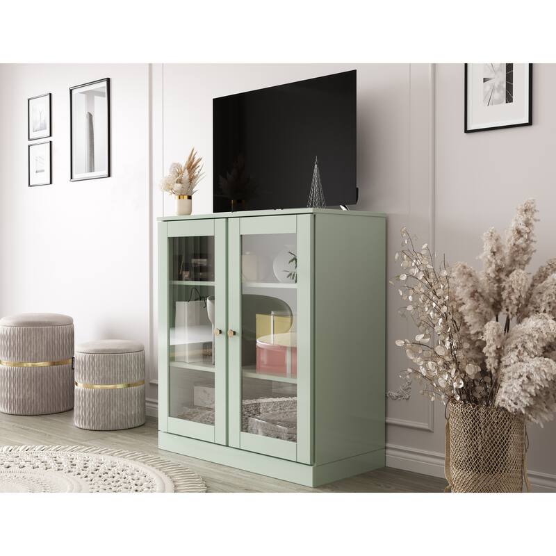 Palace Imports 100% Solid Wood TV Stand with Clear Glass Doors for TVs up to 32" - Sage