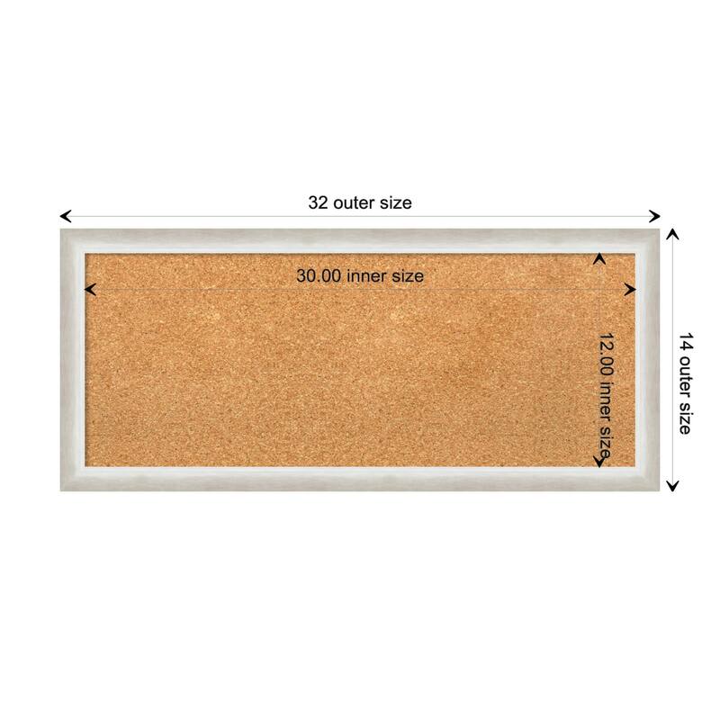 Two Tone Wood Framed Natural Corkboard Bulletin Board - Two Tone Silver - Board Size 30x12