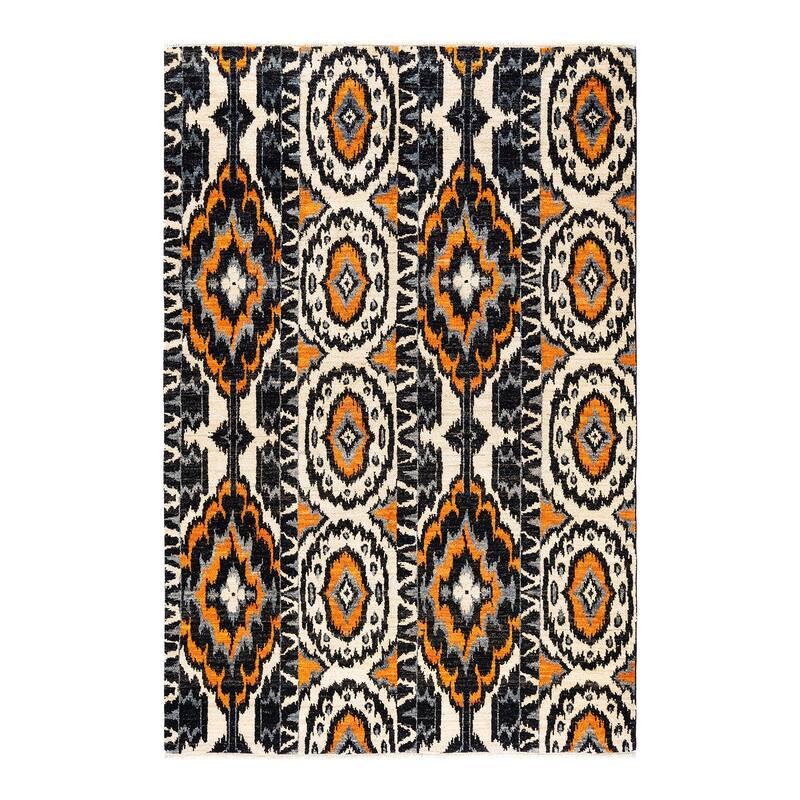 Overton Hand Knotted Wool Vintage Inspired Modern Contemporary Modern Black Area Rug - 6' 2" x 9' 5"