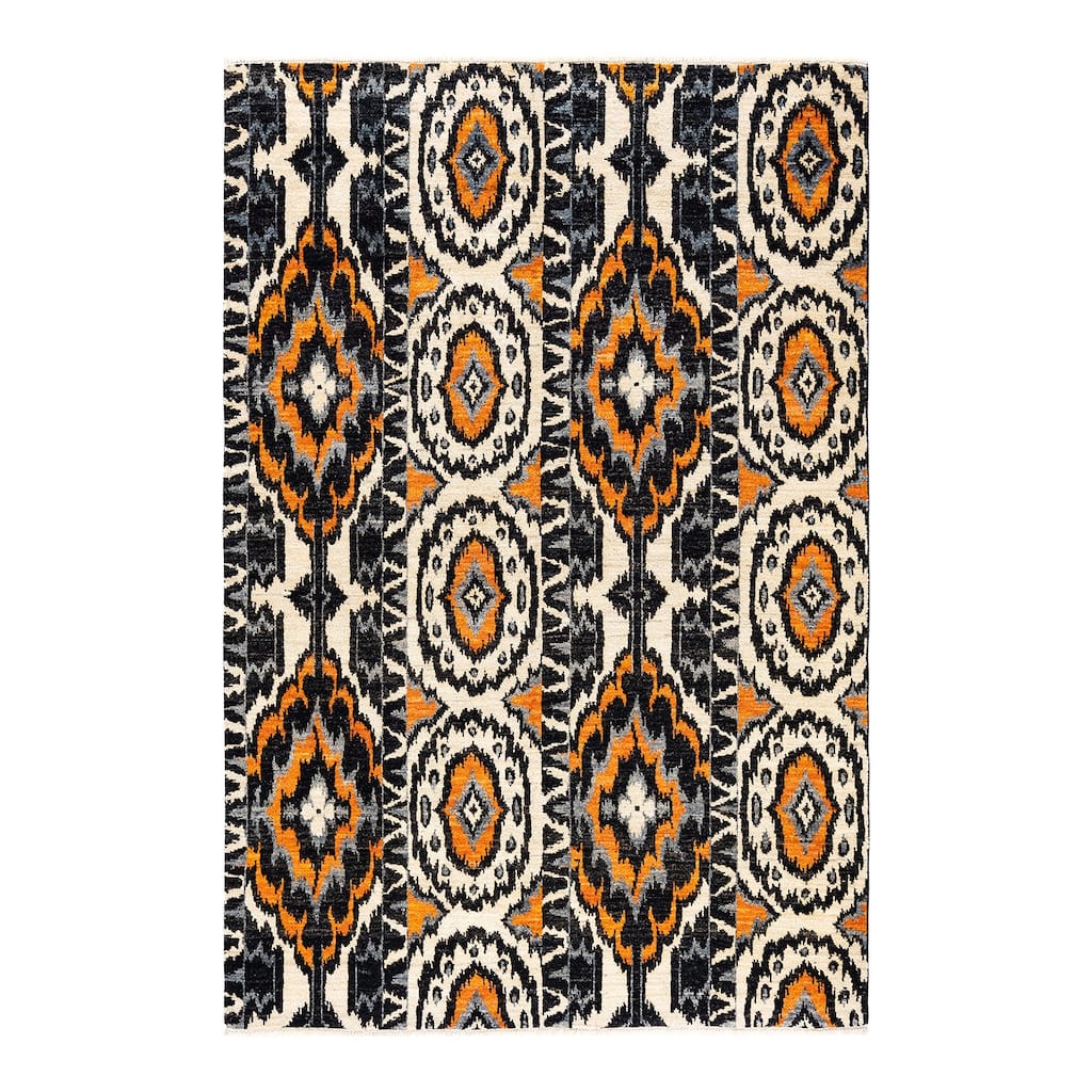 Overton Hand Knotted Wool Vintage Inspired Modern Contemporary Modern Black Area Rug - 6' 2" x 9' 5"