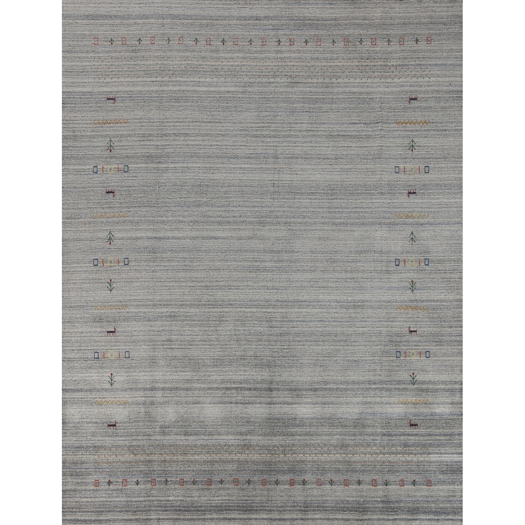Hand Knotted Oriental 100% Wool Carpet Tribal Tribal Greys & Charcoal Gabbeh Area Rug - 9' 9'' X 8' 1''