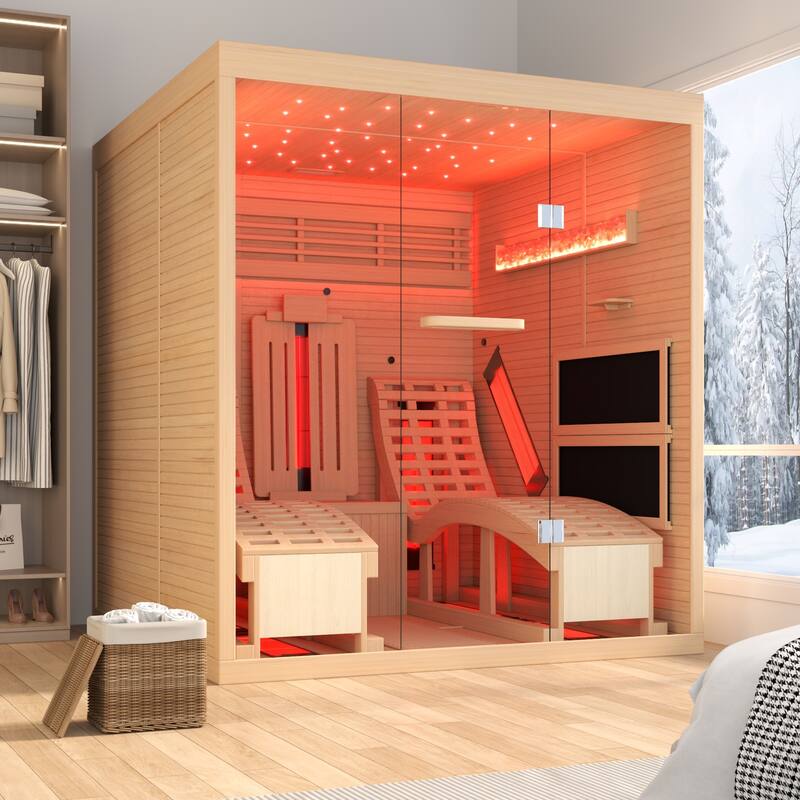 EROMMY up to 3 Person Infrared Sauna with 15-Minute Warm-Up Heater Tube and Carbon Plate - Double Lounger